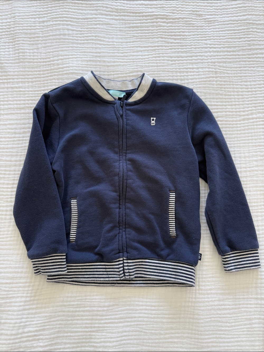 GAP Navy Zip-Up Kids Sweatshirt with Striped Trim